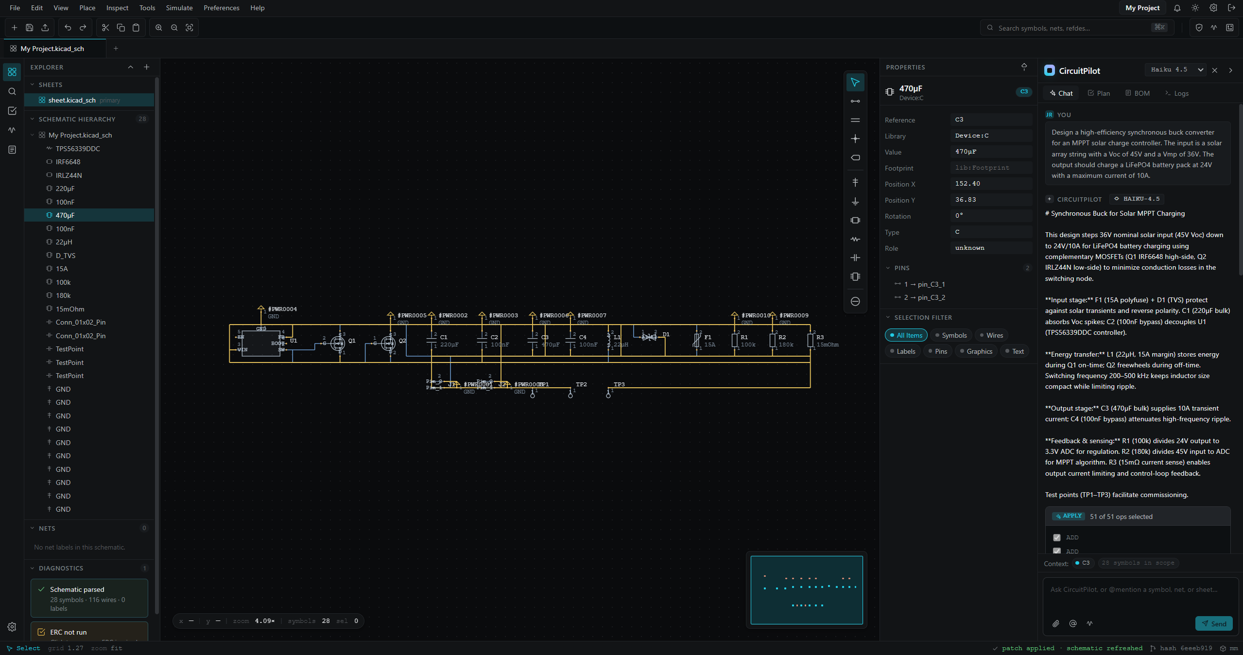 CircuitPilot KiCad schematic editor with AI agent panel